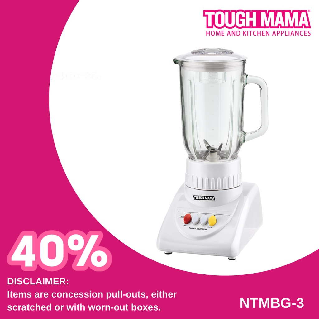 Tough Mama NTMBG3 Glass Blender WHITE 1.25L Fruit Shake Smoothie Maker