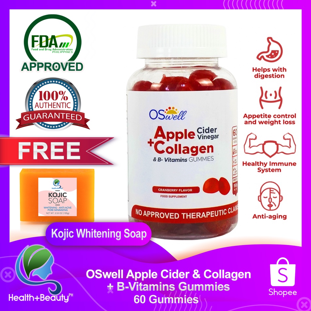 OSwell Apple Cider and Collagen Plus B Vitamins 60 Gummies (FDA