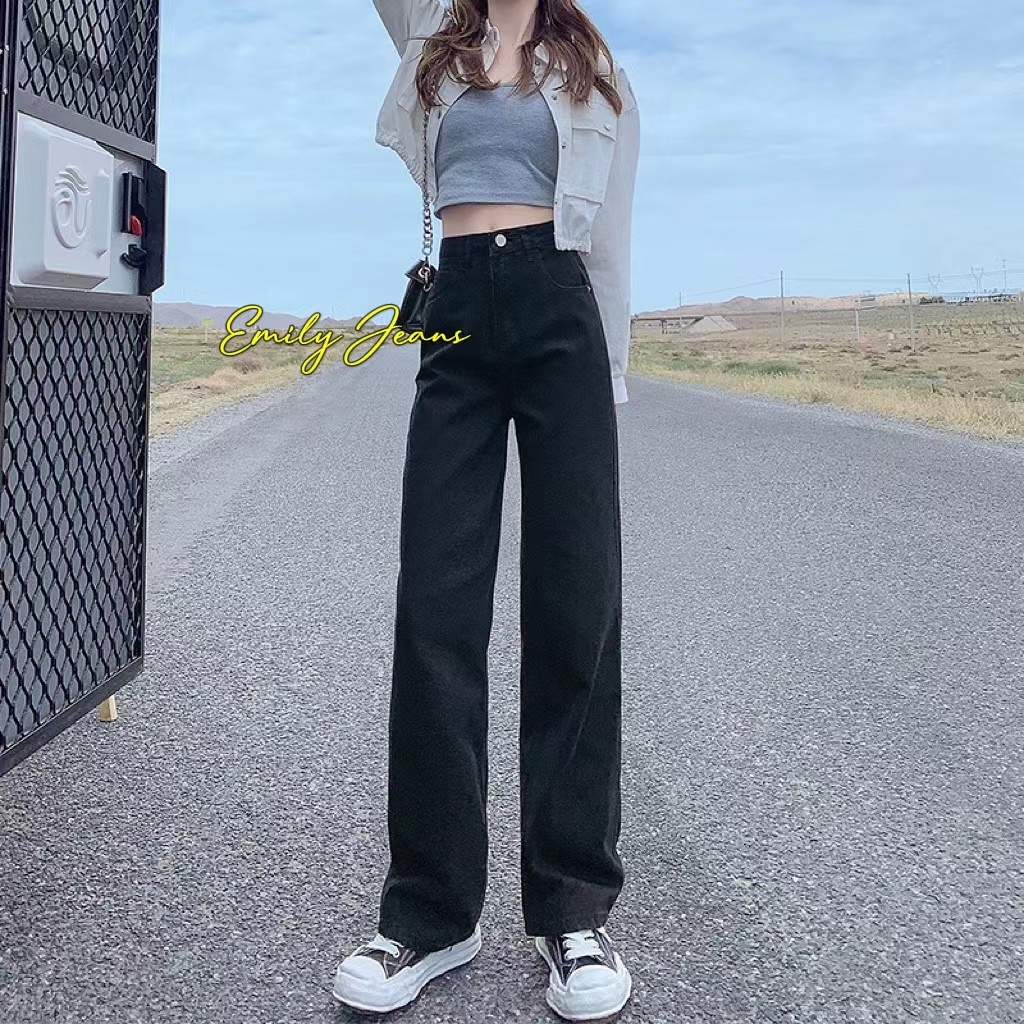 EMILY Denim WIDE LEG Pants BlackPink Mom Jeans HighWaist BoyFriend ...