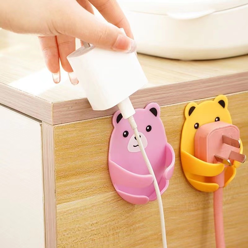 Cartoon Hug Bear Plug Hook Power Cord Bracket Wall-Mounted Adhesive ...