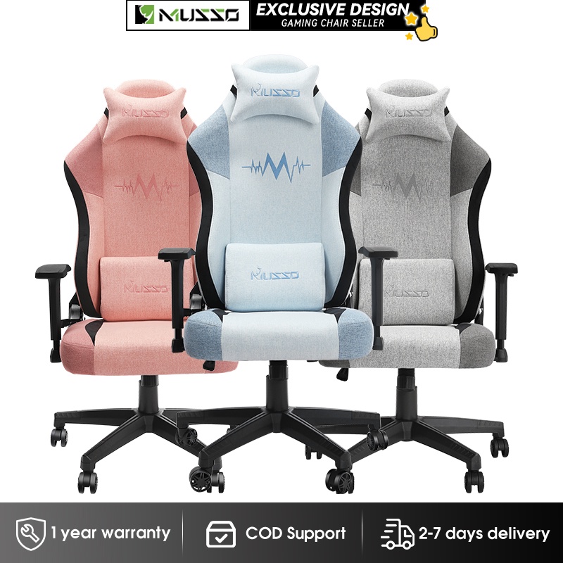 MUSSO 199C Gaming Chair Extra Large Size High-Back Fabric Office Chair  With Headrest And Lumbar Support
