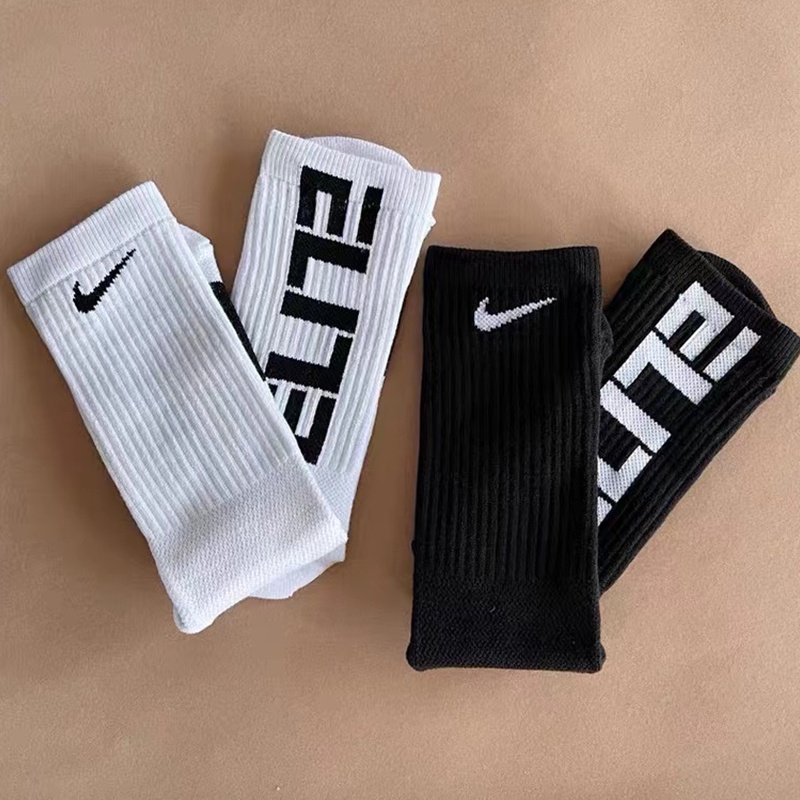 1 Pair Long Socks White/Black Cotton ELite Sport Basketball Socks Women ...