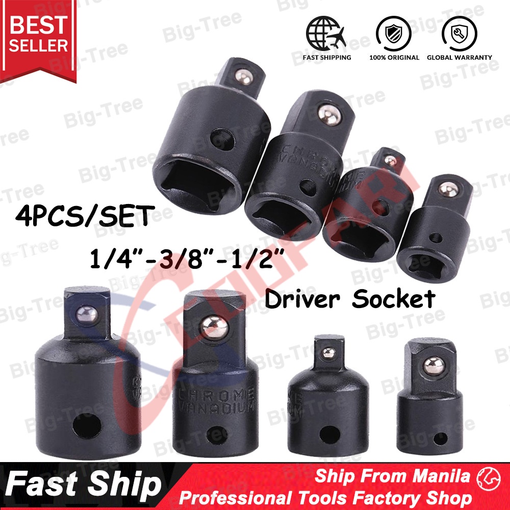 Panda 4pcs 1/4 3/8 1/2 Drive Socket Adapter Converter Reducer | Shopee ...