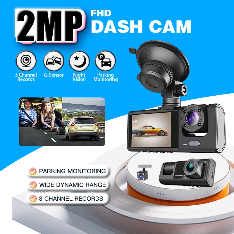 1080P Dash Cam For Car Front And Rear 3 Camera Recorder With Night Vision DVR Driving Car