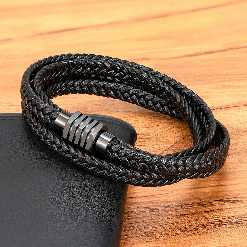 New Design Two Layers Braided Rope Brown Black Leather Bracelet For ...