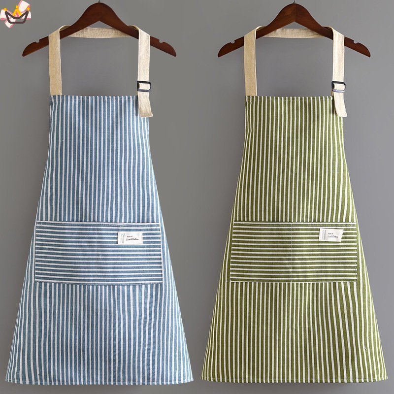 Kitchen Apron Women's Cotton Linen Cleaning Apron With Pockets