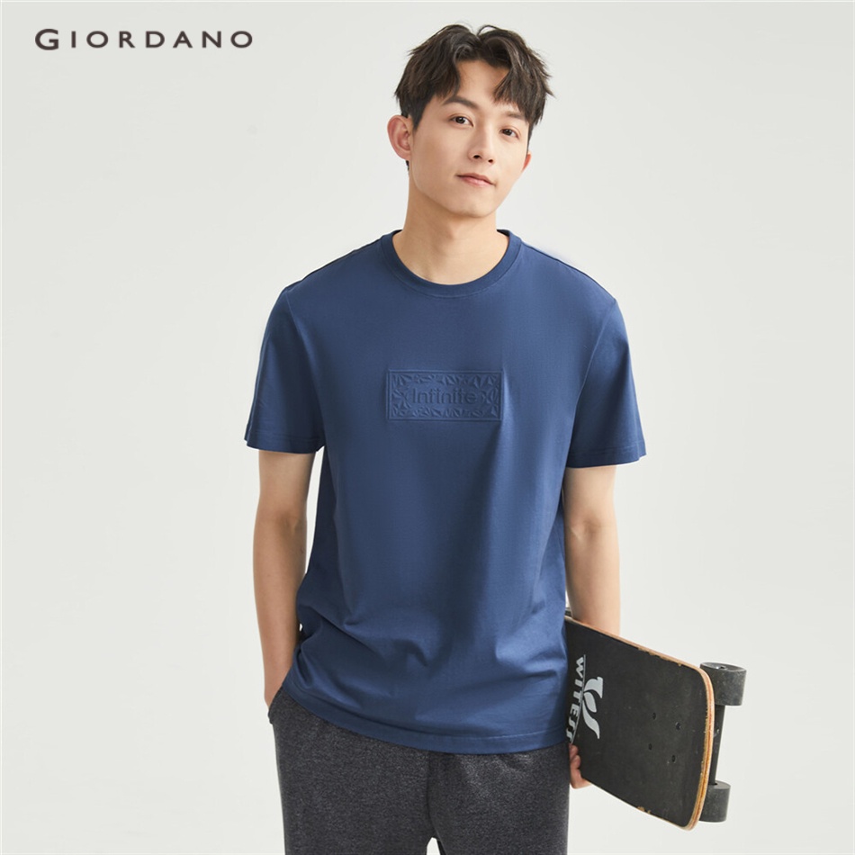 GIORDANO Men Letter Emboss Short Sleeve Cotton Tee 01023389 | Shopee ...