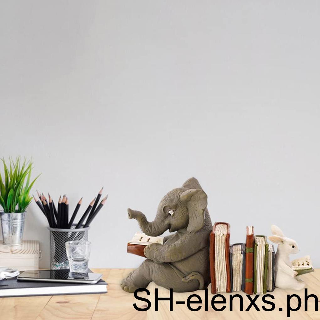 Elephant Rabbit Reading Learning Ornaments Figurine Sculpture Statue ...