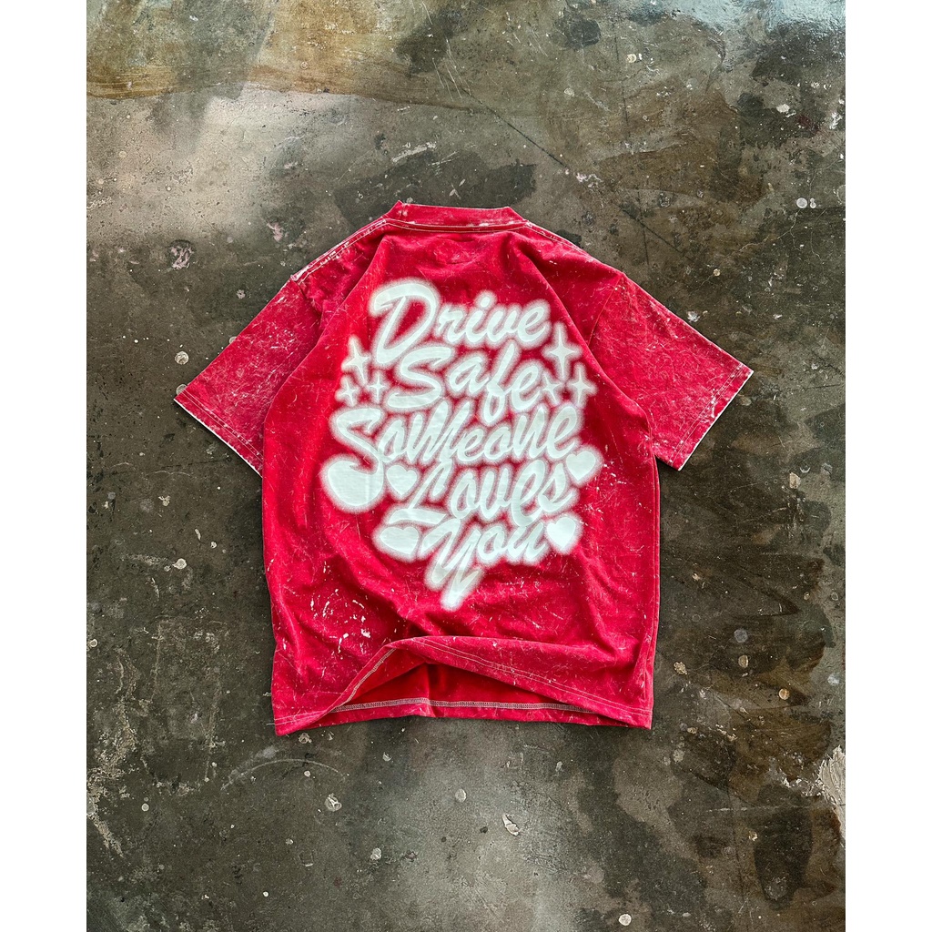 CORNERSTONE CLOTHING HEAVY COTTON RED ACID WASHED "DRIVE SAFE