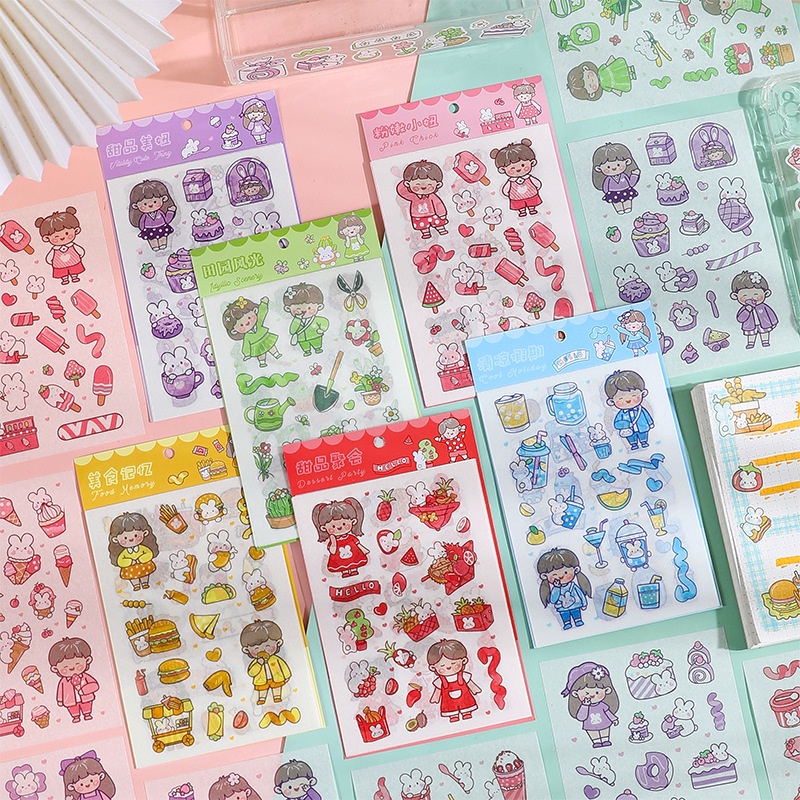 MOHAMM 4 Sheets Cartoon Girl Rabbit Sticker Washi Paper Wrapped Kawaii ...