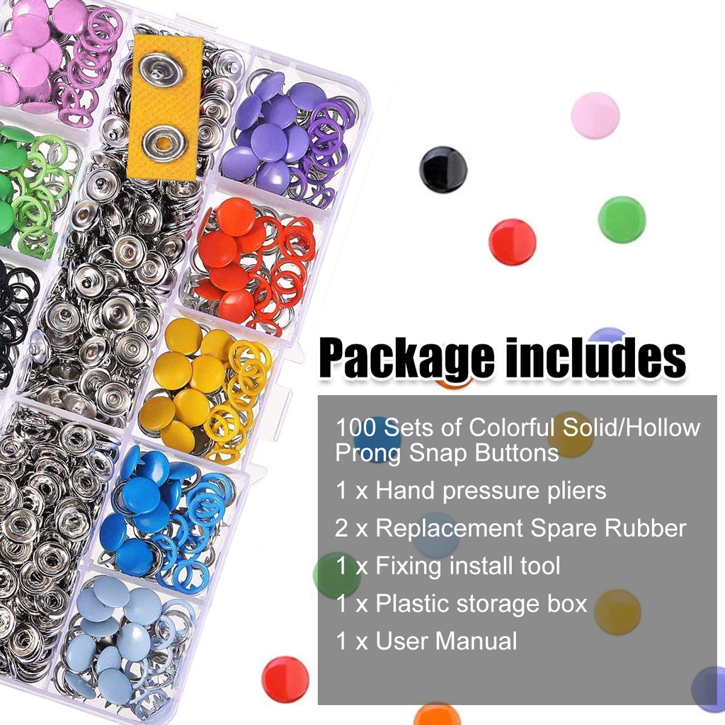 100 Set Snap Fastener Kit With Pliers – 9.5mm Silver Press Studs For Fabric & Craft