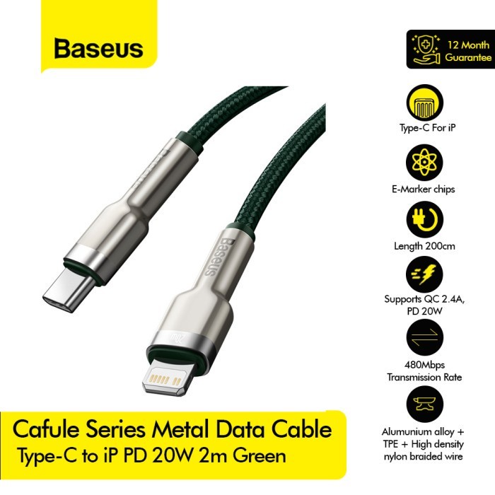 Baseus Cafule Series Metal Data Cable Type-C To IP PD 20W 2m - CATLJK-B ...