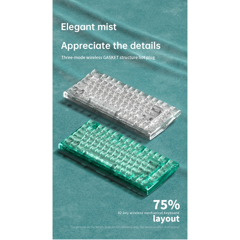 FL·ESPORTS Q75 Wireless Mechanical Keyboard Transparent Key Cap RGB ...
