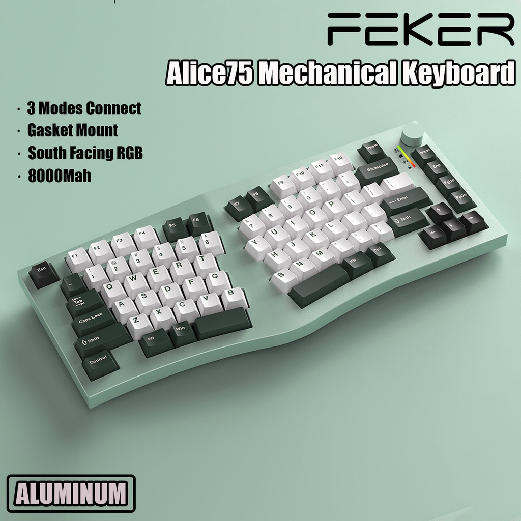 FEKER Alice75 Aluminum Diy kit Ergonomics Wireless 3 Mode Hot Swap