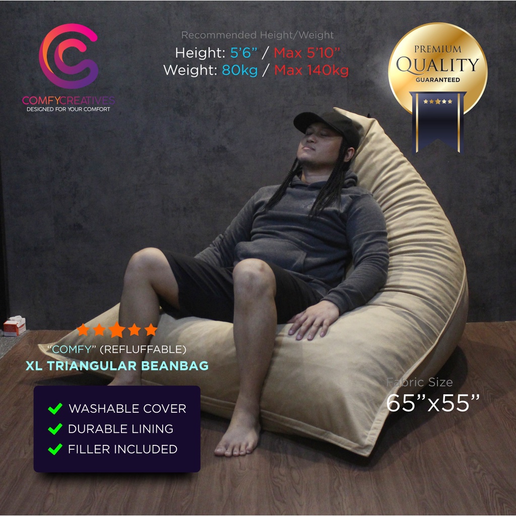 XL TRIANGULAR Bean Bag • Washable Cover, Durable Lining, Filler