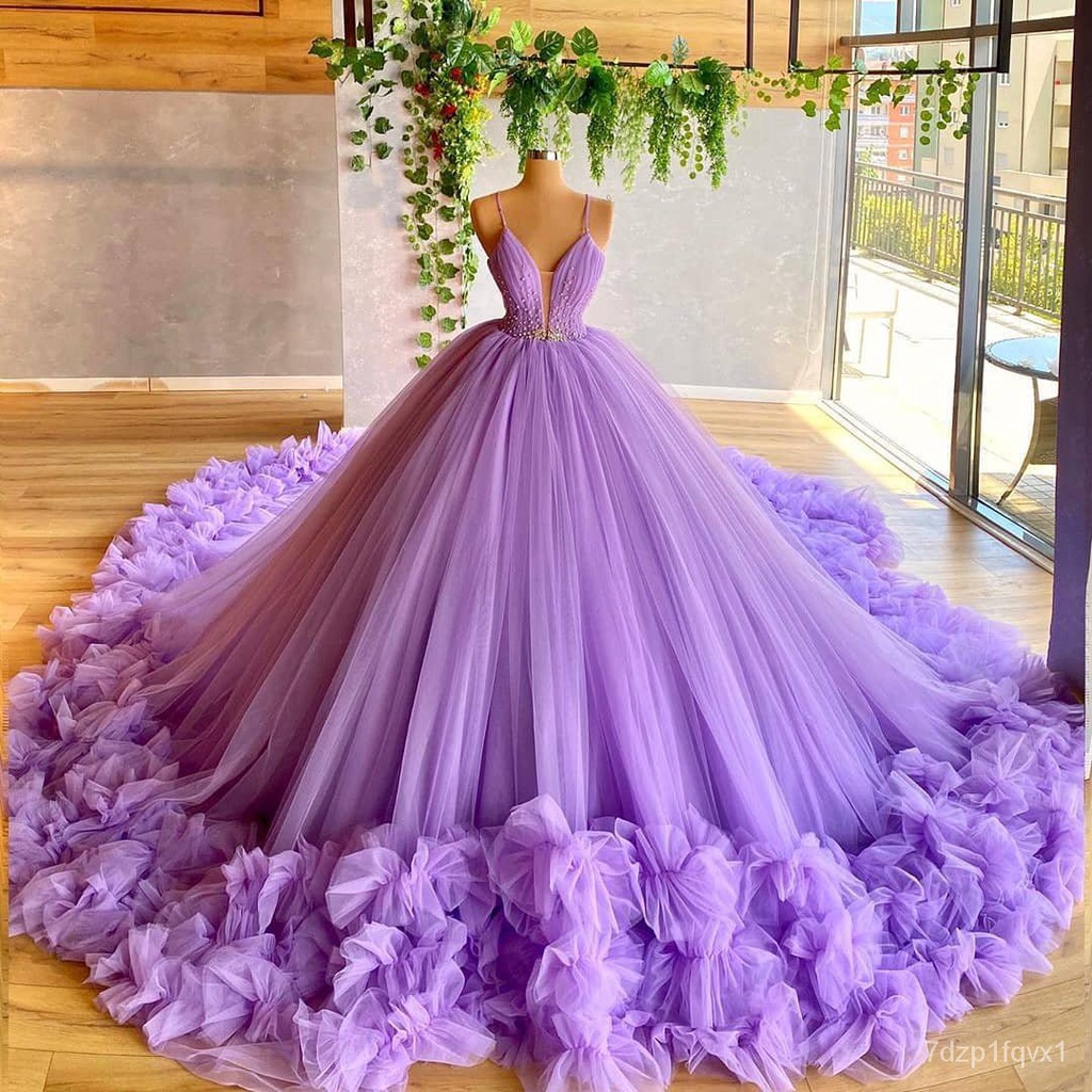Lavender Purple Ball Gown Evening Dresses With Crystals Extra Puffy ...
