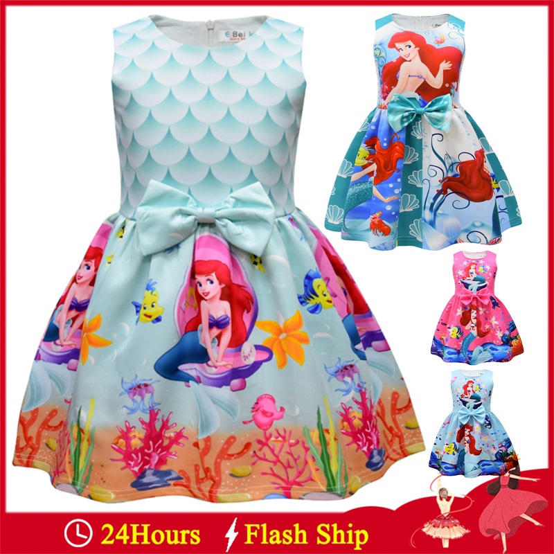 Princess Ariel Costume Little Mermaid Dress For Girls Kids Sleeveless