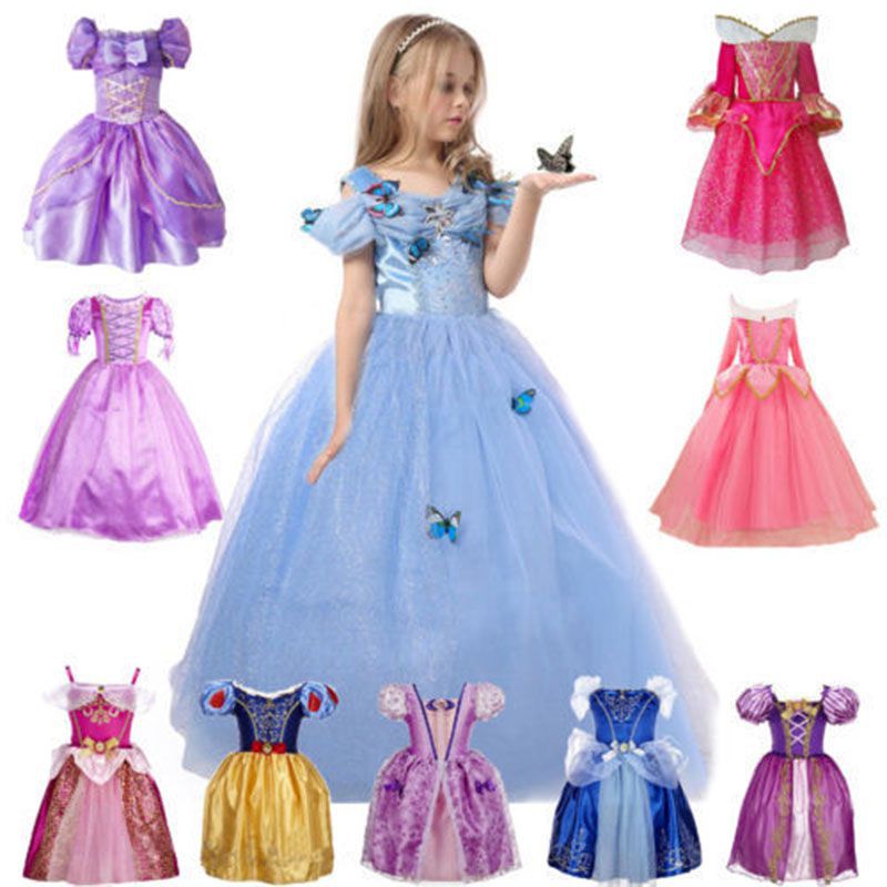 Kids Girls Princess Fancy Dress Rapunzel Belle Cinderella Sofia Cosplay ...