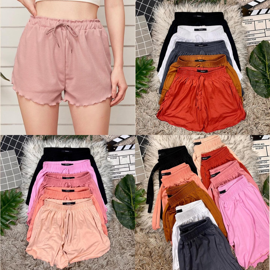 Cotton shorts for woman pambahay lettuce style | Shopee Philippines