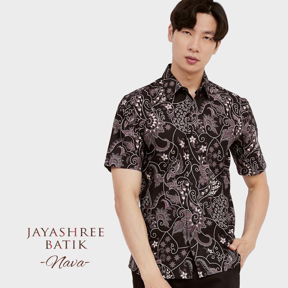 PRIA KEMEJA Jayashree Batik Slimfit Nava Black Men's Batik Shirt Short ...