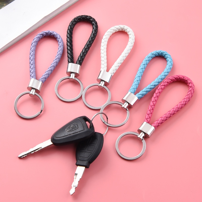 PU Leather Braided Woven Keychain Rope Rings Fit DIY Circle Pendant Key ...