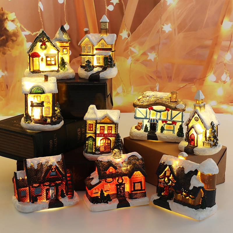 New Christmas Decoration Resin House LED Lighting Small House Christmas ...