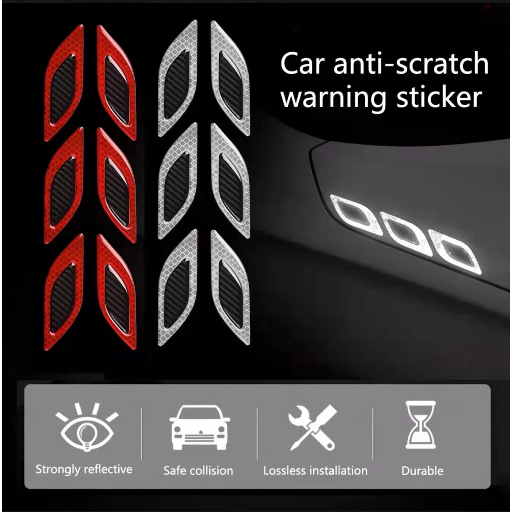 6pcs/Set Car Reflective Stickers Anti-Scratch Safety Warning Sticker ...