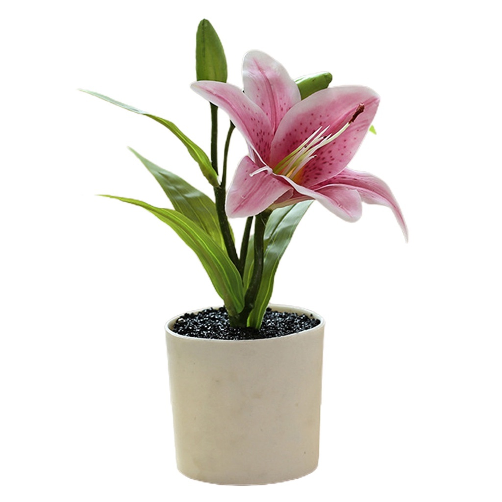 Fake Flower Pot Simulated Easy Care Plastic Realistic Lily Bonsai