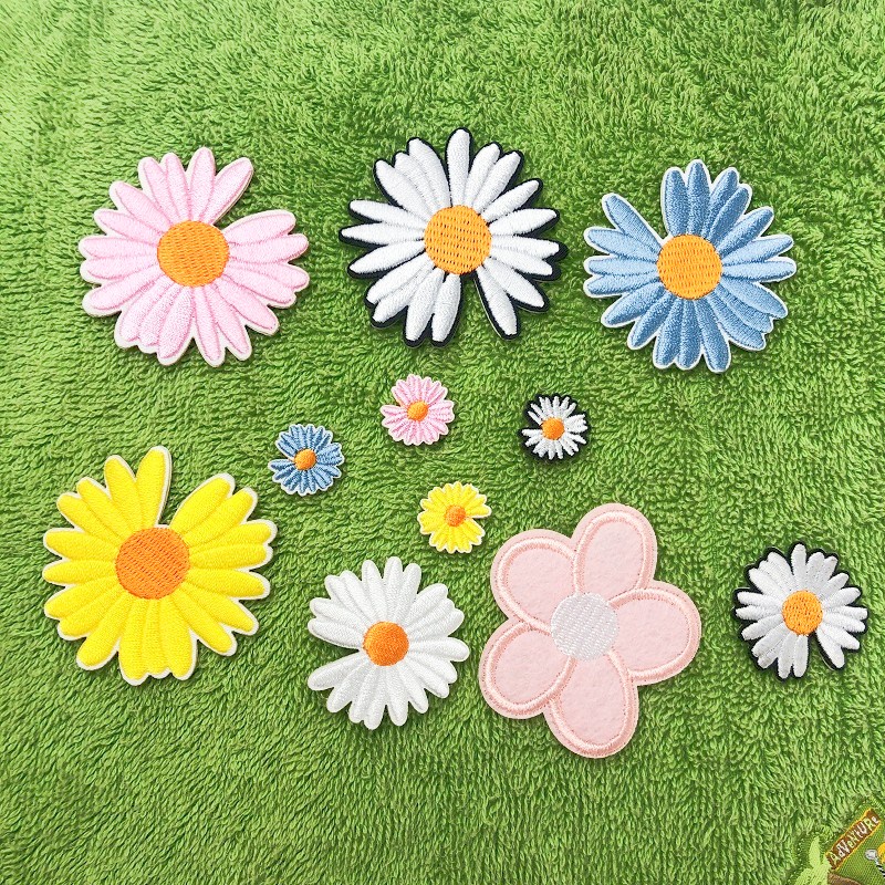 Queena Patch Daisy Flower Self-Adhesive Computer Embroidred Patch Cloth ...