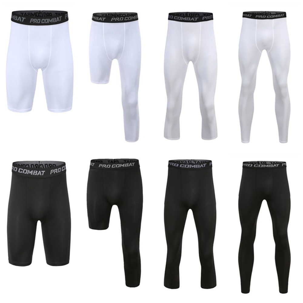 Men Compression Base Layer Running Tight Shorts Sport 3/4 Cropped Pant ...