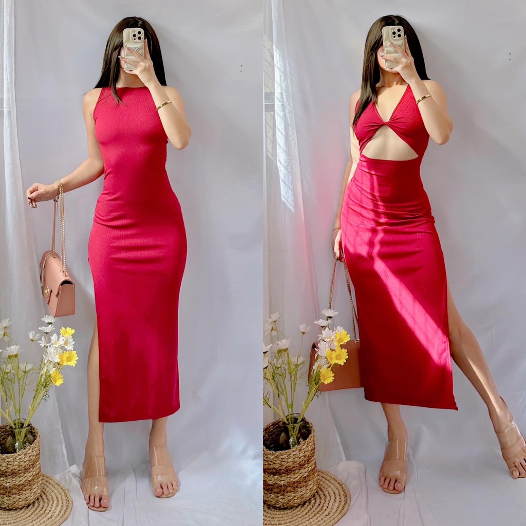 HAZEL 2 way Sexy High Side Slit Long Maxi Fitted Bodycon Dress Ally.Collection Shopee Philippines