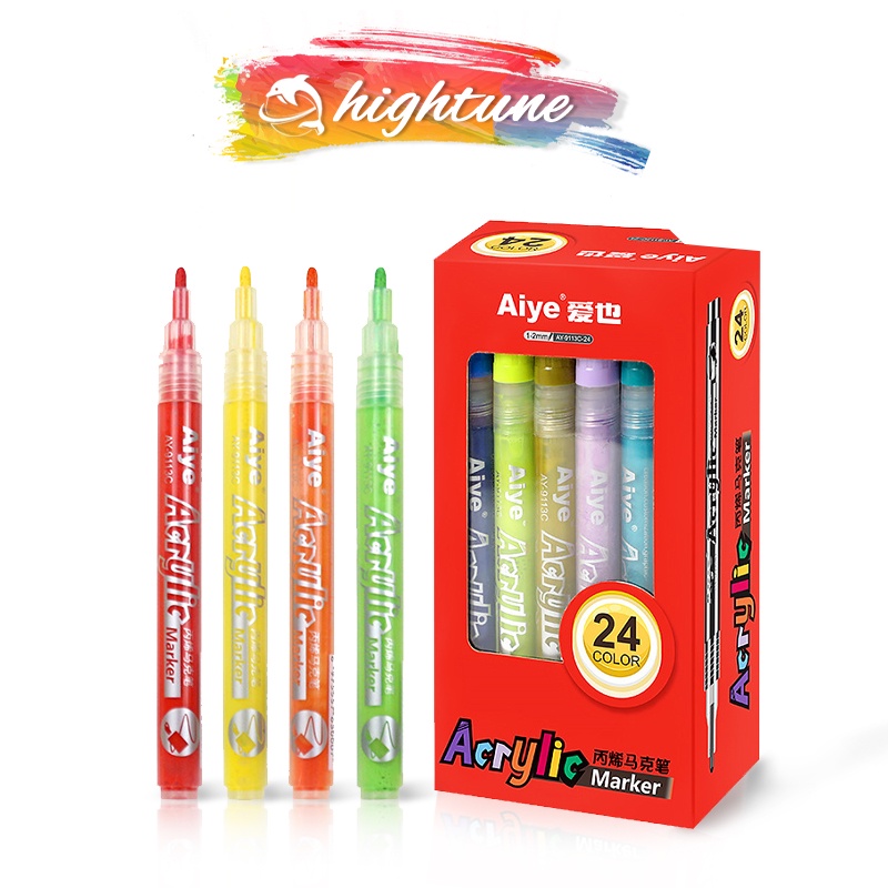 HIGHTUNE 12/18/24 Colors Acrylic Marker Pen Set Waterproof Highlighter