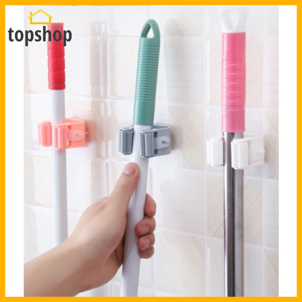 4-Pack Mop Broom Holder - Self Adhesive Wall Mount Organizer For Brooms, Tools, & Sports Gear
