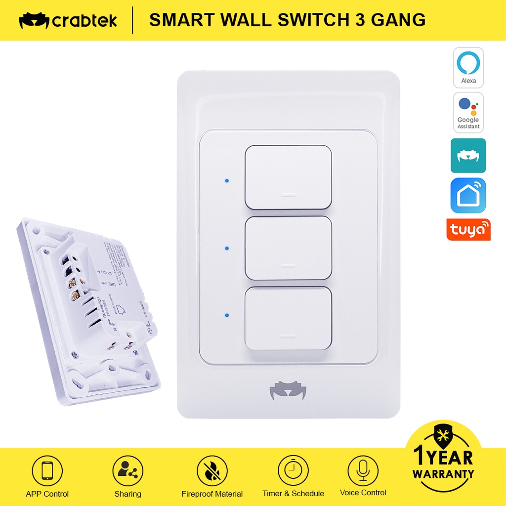 Crabtek Smart WiFi Push Button Mechanical Smart Light Switch No Neutral