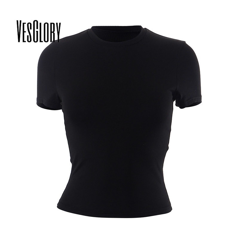 Vesglory Women's Fashion Round Neck Solid Color Casual And Versatile ...