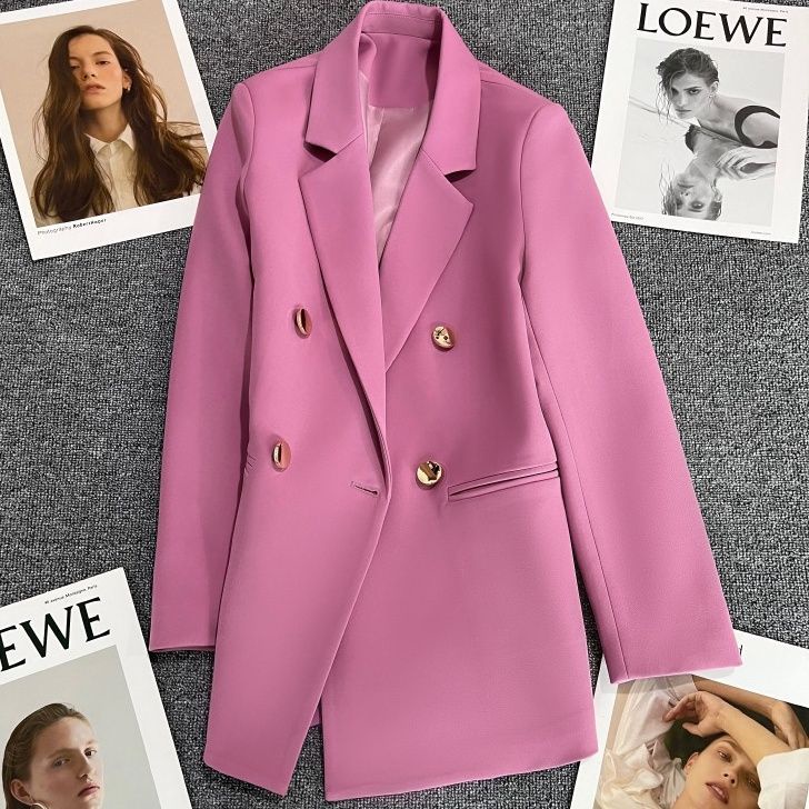 Pink Blazer Metal Button Suit Coat New Double Button Suit Office blazer