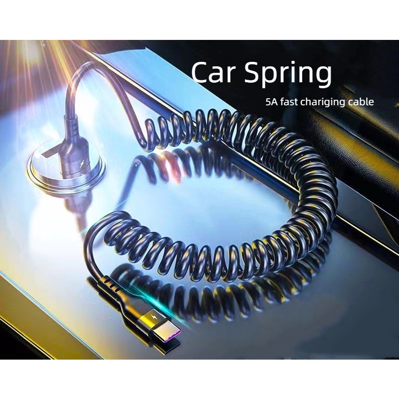 66W 5A USB Type C Data Cable 3A Micro USB Spring Pull Telescopic Fast  Charging Cable for Android Phone Accessories Car USB Cable