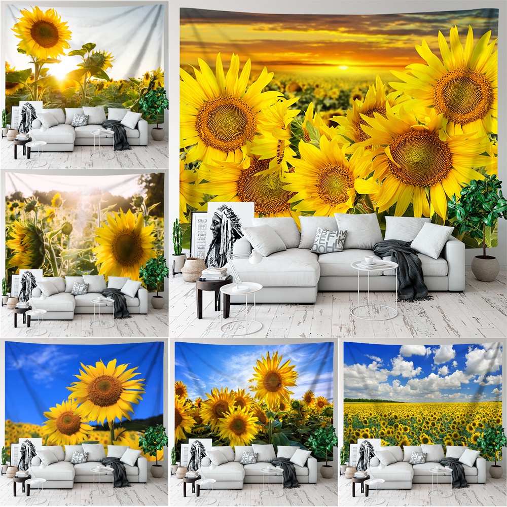 Sunflower Nature Landscape Wall Tapestry with Clips Polyester ...