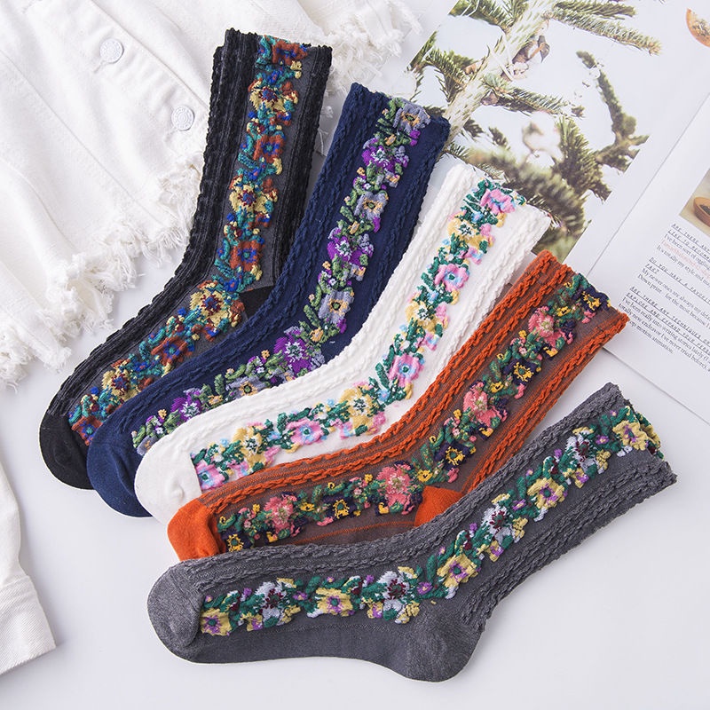 Vintage Socks Women's Middle Tube Autumn Winter Japanese Ethnic Style ...