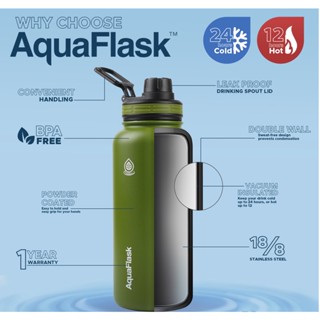 Aquaflask 32oz Wide Mouth with Cap Lid Vacuum Insulated Drinking Water ...