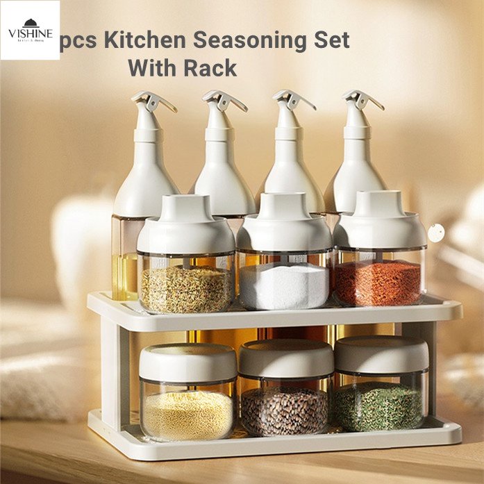 11pcs One Set Seasoning Jar Oil Bottle Condiments Organizer Dispenser