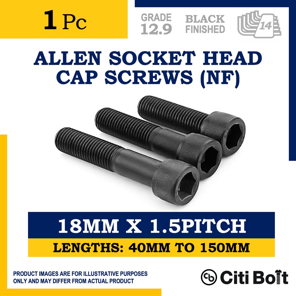 1pc Allen Socket Head Cap Screws / Allen Bolt M18 ( 18MM x 1.5PITCH ) NF Fine Thread, CITI BOLT