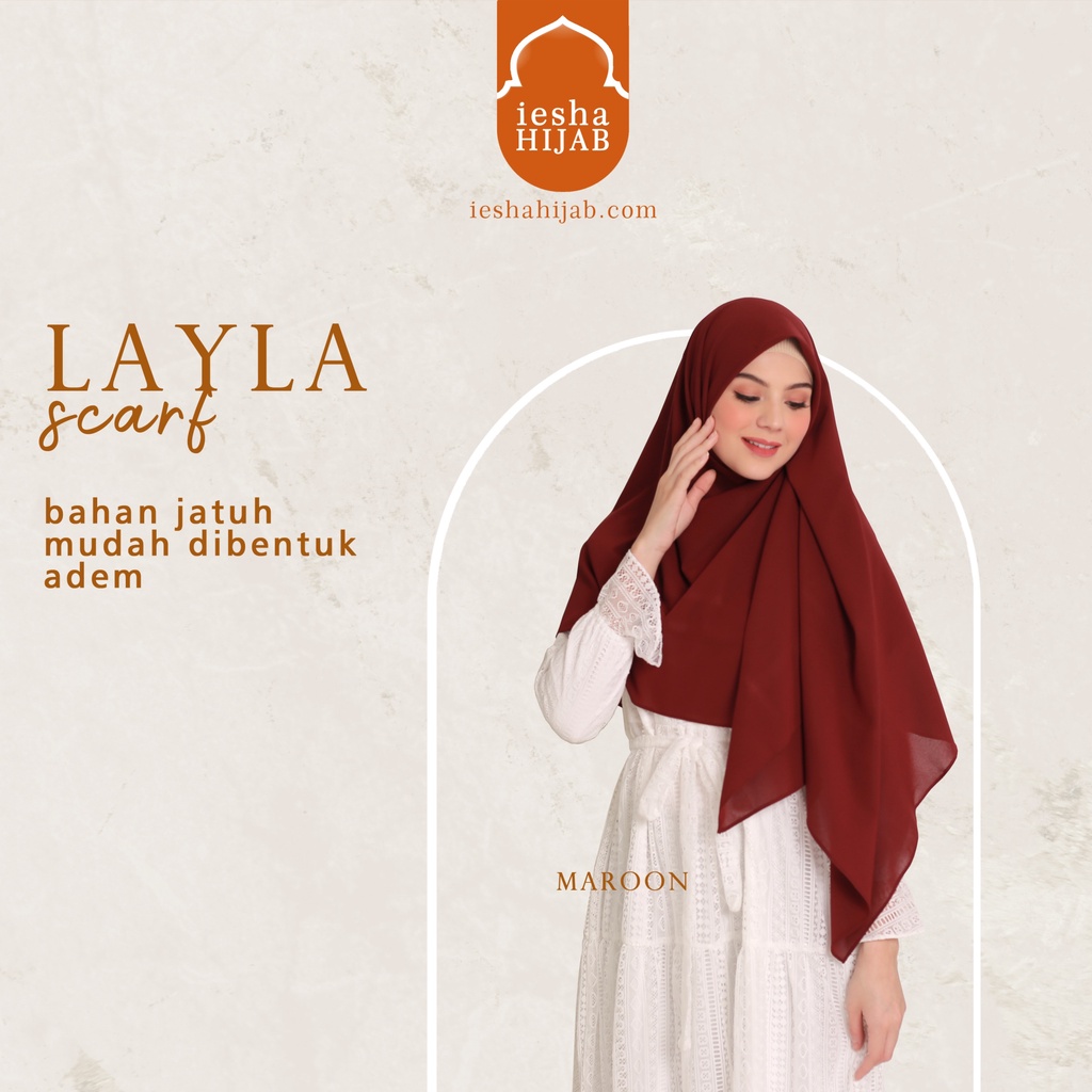Lishani Square Hijab Layal Scarf Jumbo Diamond Material Maroon Color ...