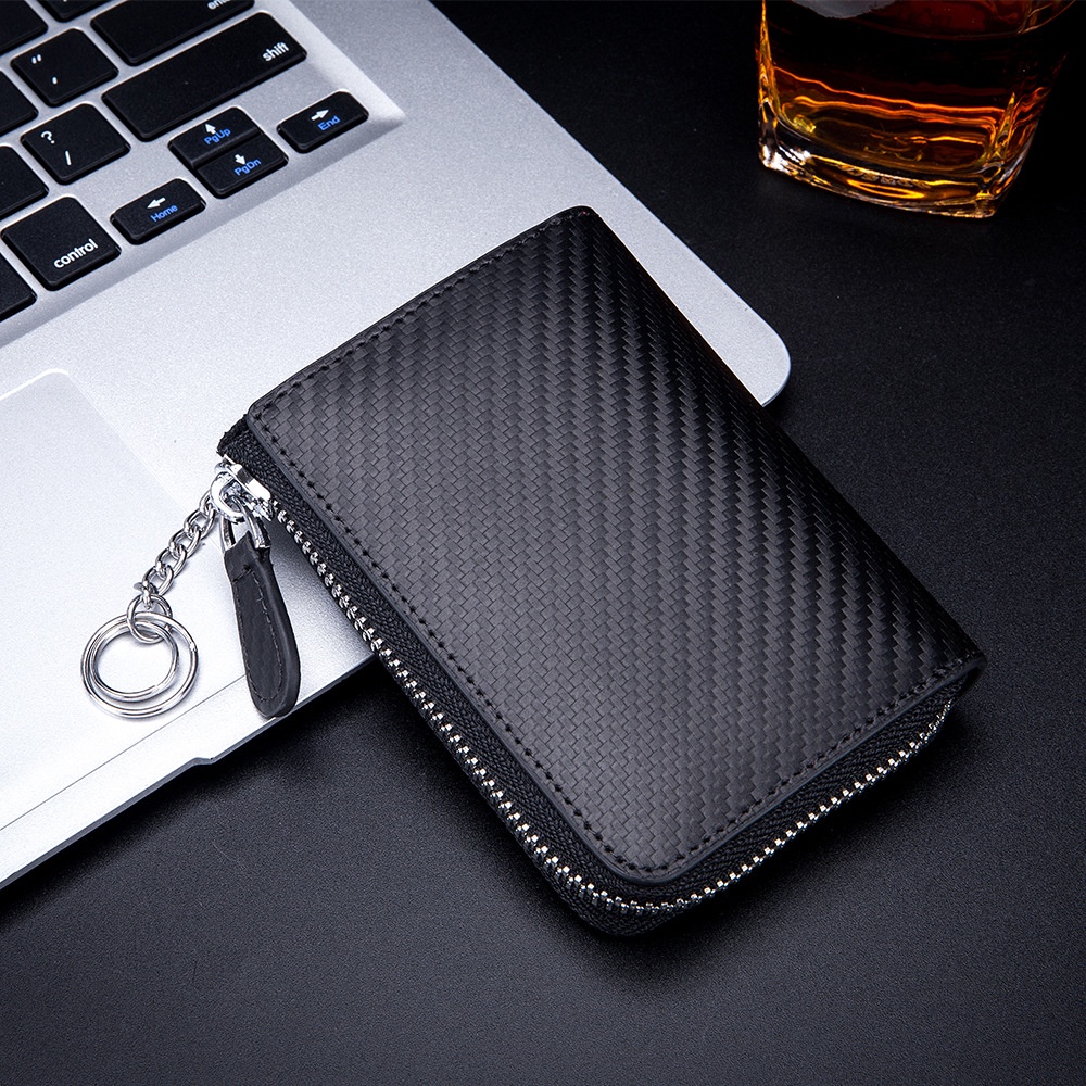 RFID blocking carbon fibre Wallet Man zipper Coin Purse Card holder