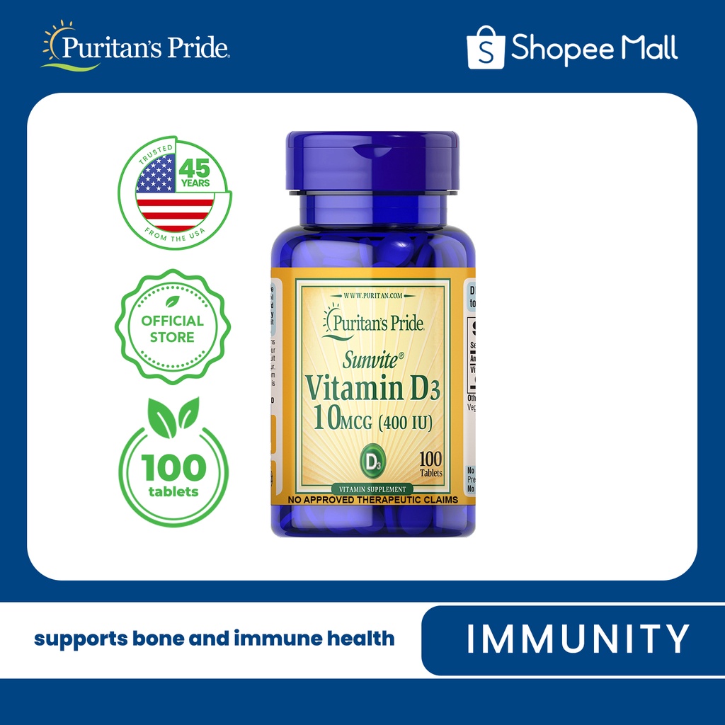 Vitamin D3 400iu 100 tablets Puritan's Pride Shopee Philippines