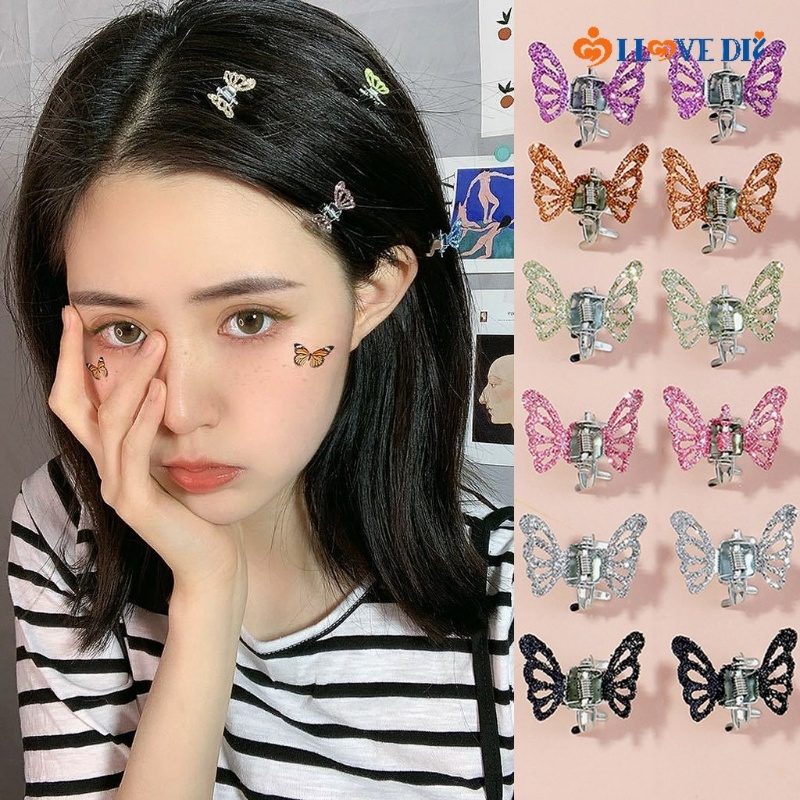12 Pcs Cute Mini Butterfly Hair Claws/ Colorful Gold Powder Hollowed