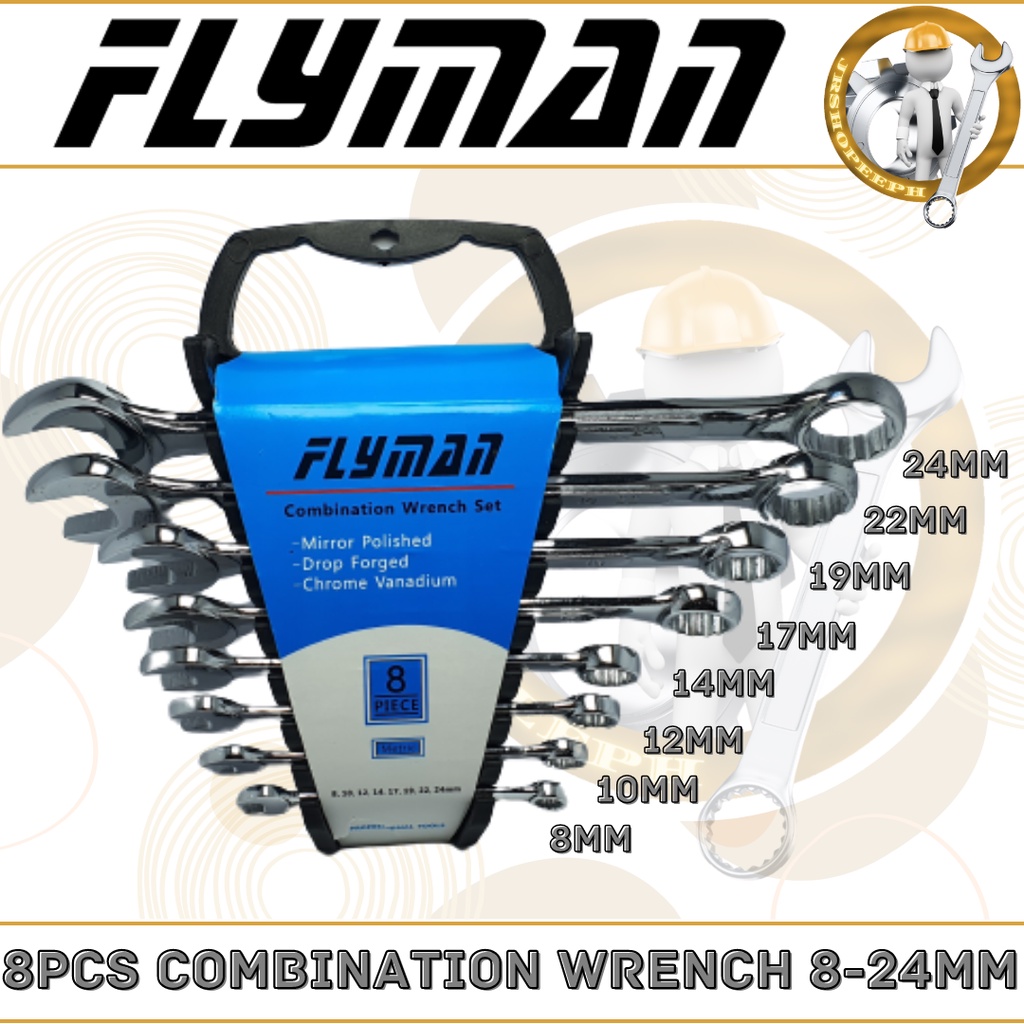 Flyman 8Pcs Yabe Combination Wrench 8mm-24mm CR-V Heavy Duty Mechanics ...