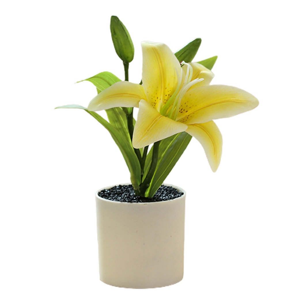Fake Flower Pot Simulated Easy Care Plastic Realistic Lily Bonsai