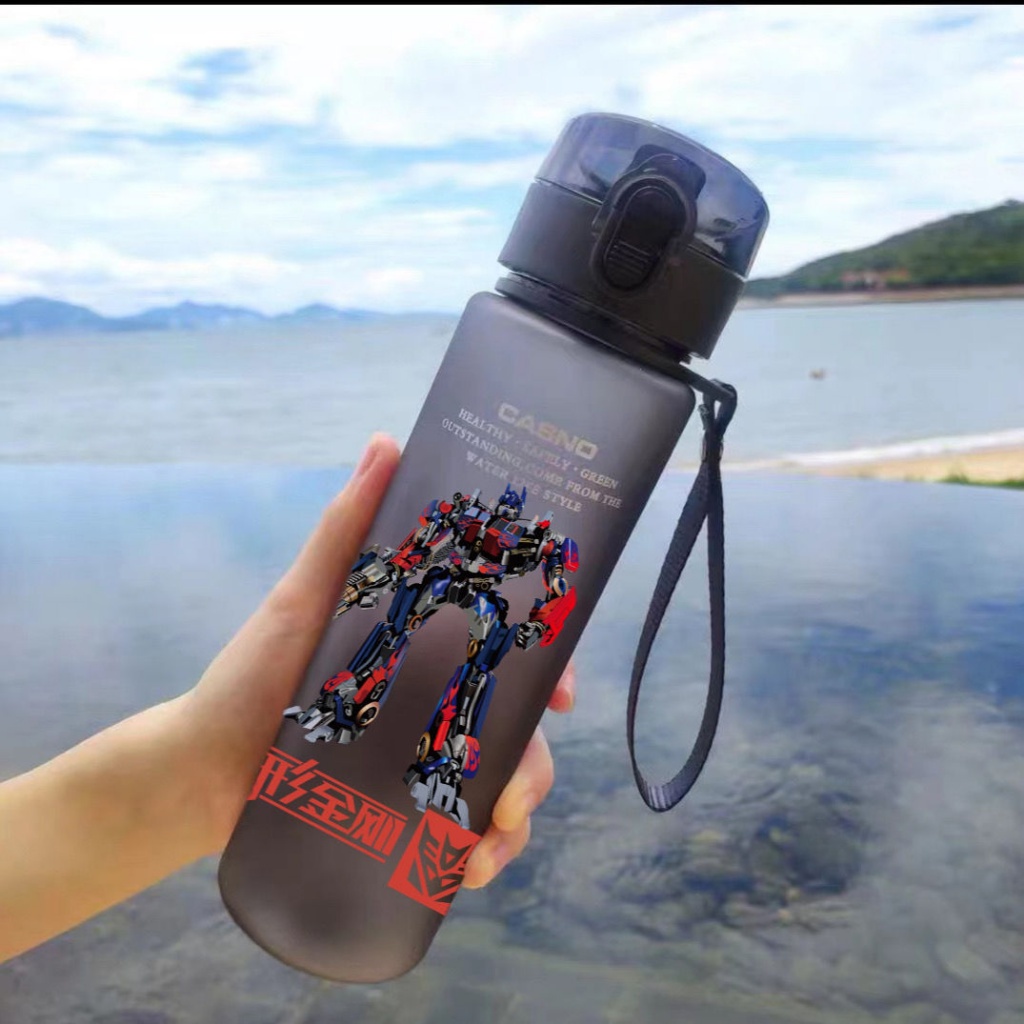 560ml Portable Anime Water Bottle Plastic with Transformers Bumblebee