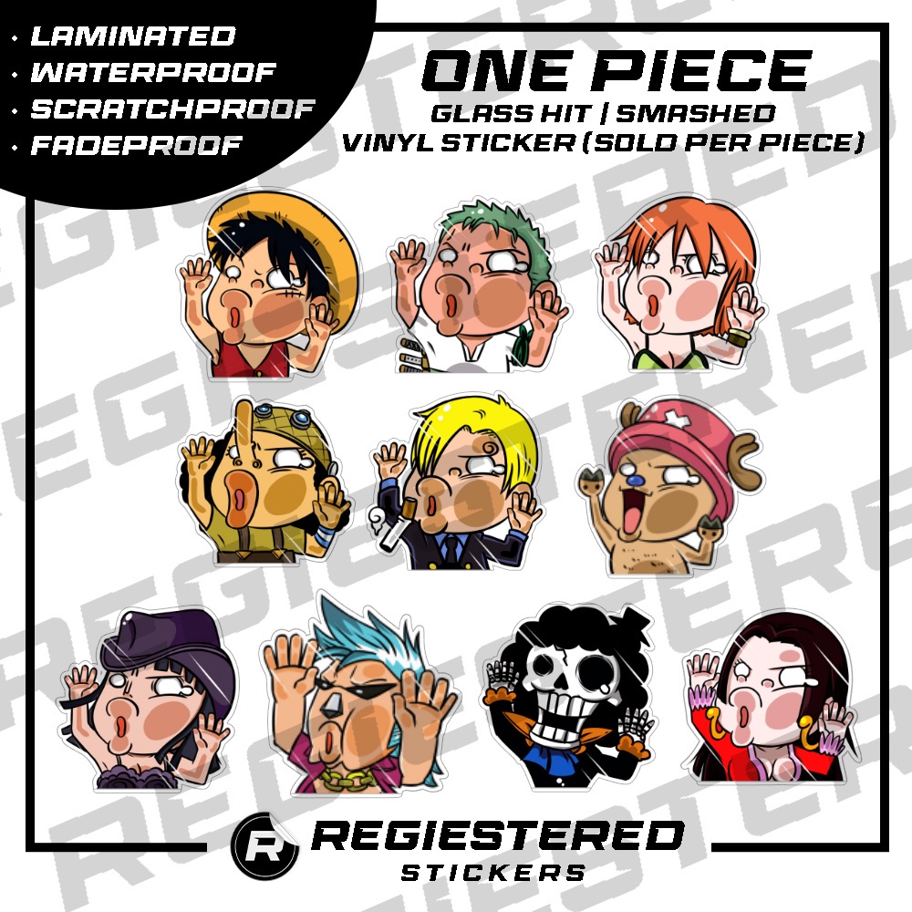 One Piece Glass Hit Smashed Vinyl Sticker Tumbler Aquaflask Car Phone Helmet Waterproof Per 2135